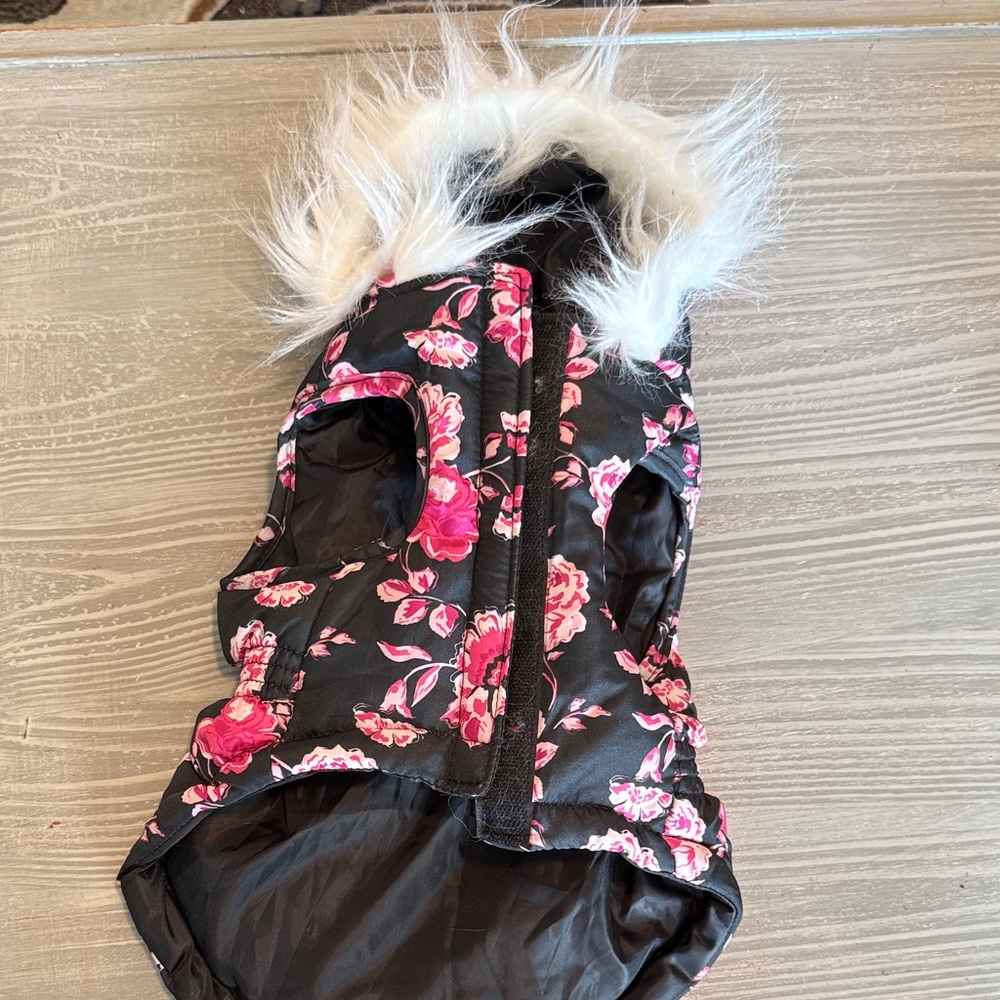 Floral Pink and Black Dog Coat - Picture 2 of 3